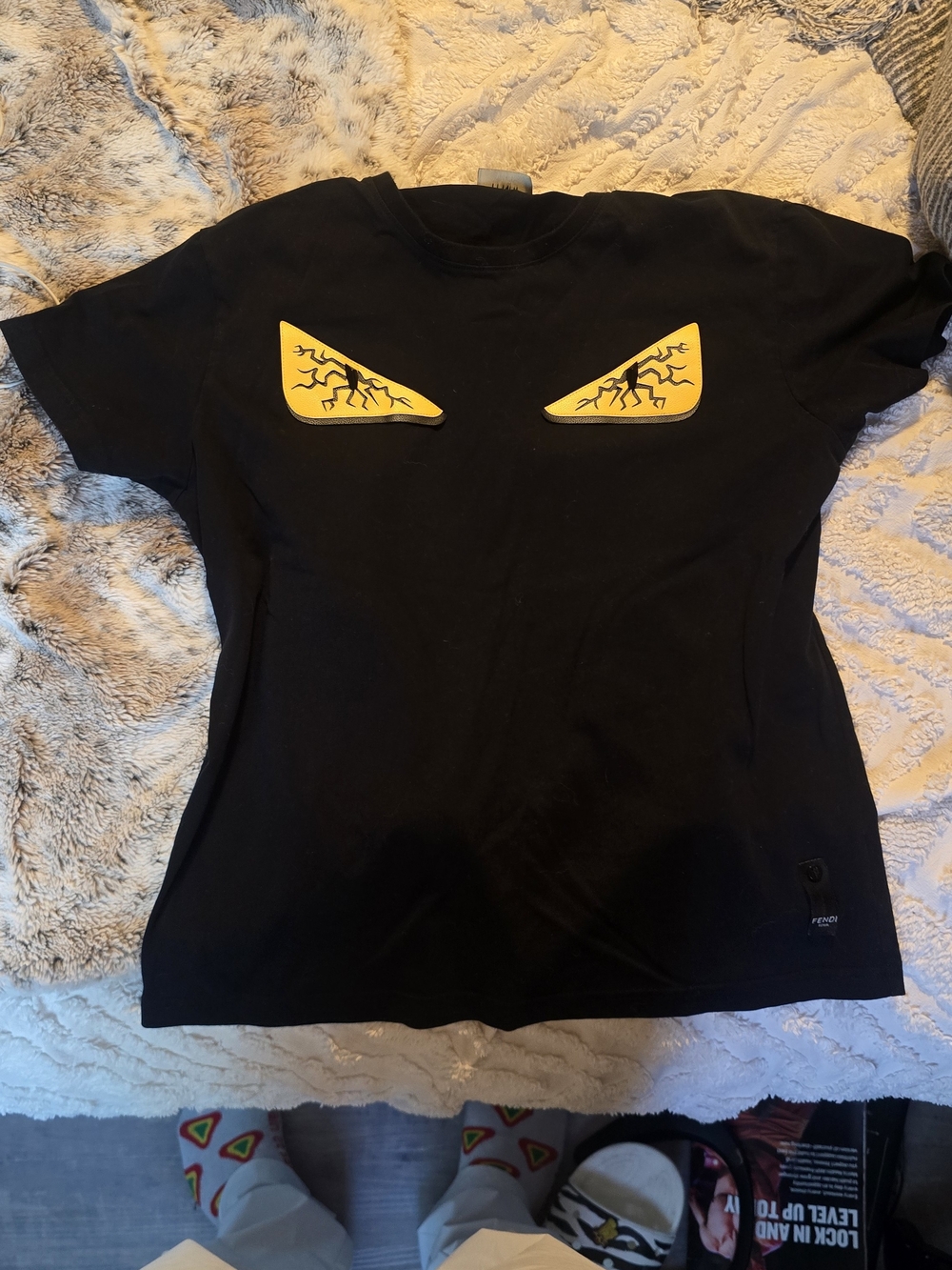 Fendi Black T-Shirt with Yellow Eye Patch Graphic